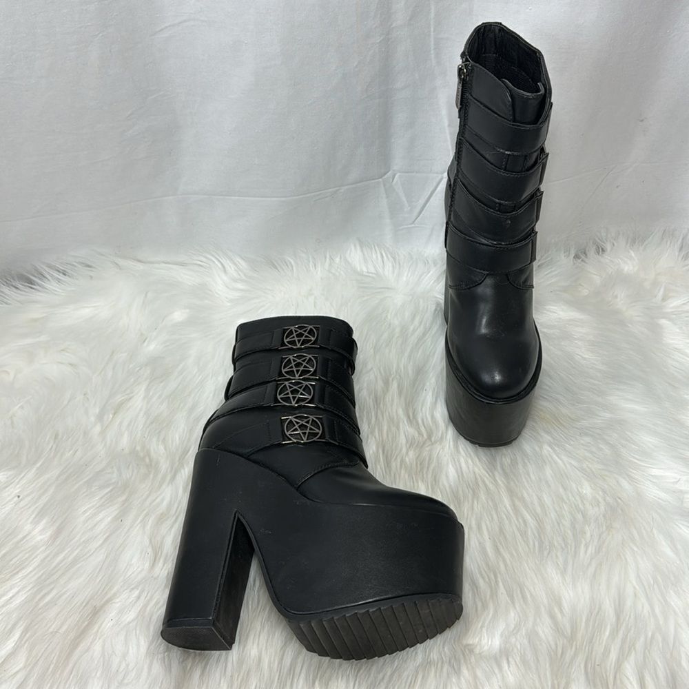 Killstar Black Steampunk Side Zip Pentagram Trim Platform Booti Sz 6‎